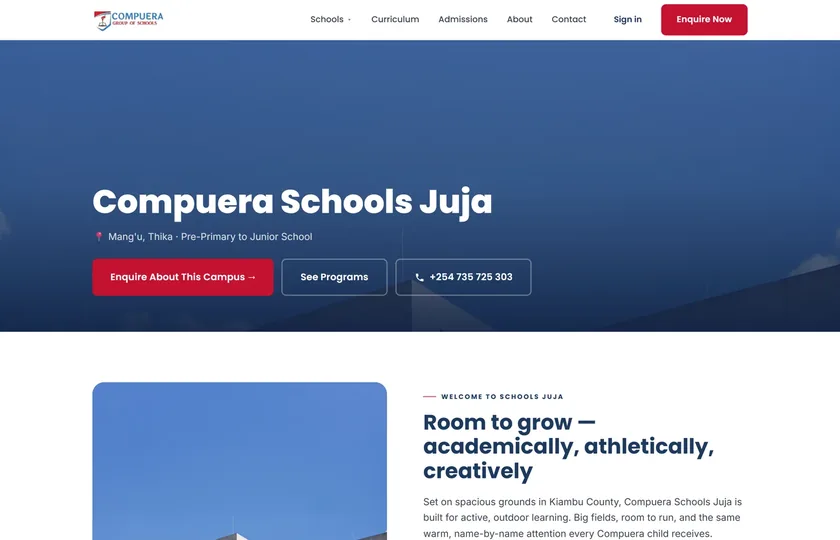 A Compuera campus page with its enquiry form