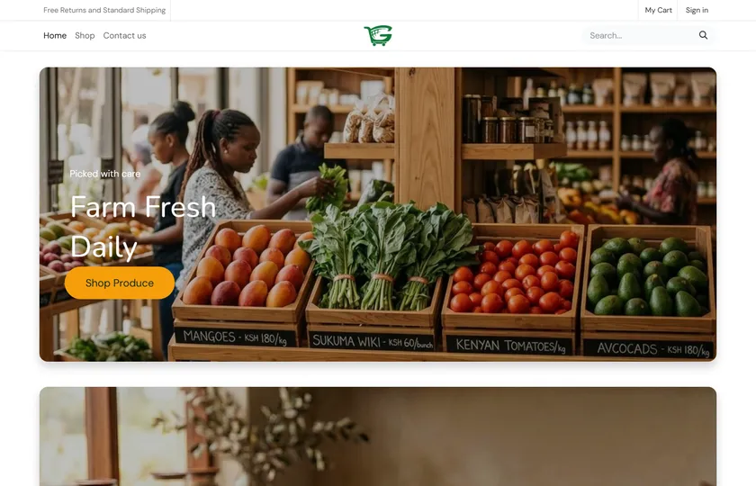 Go Green Basket grocery storefront, home page