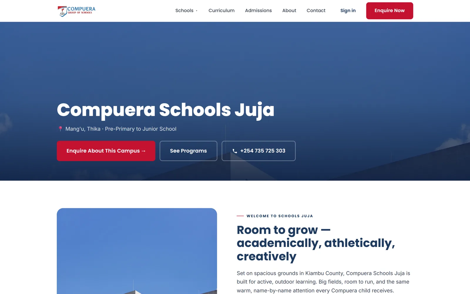 A campus page with its enquiry form
