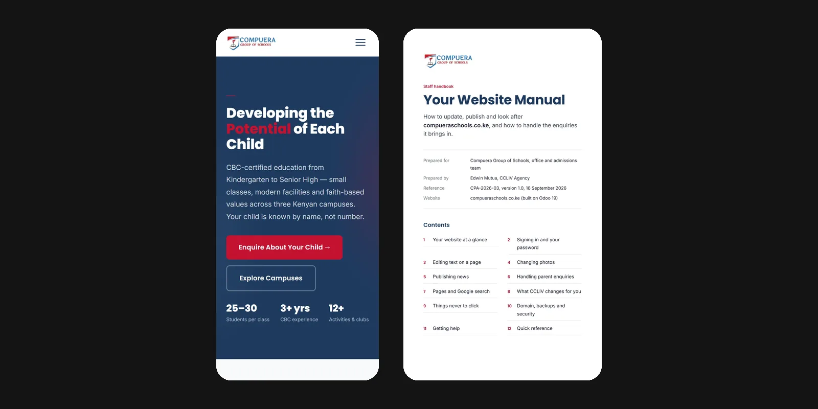 Compuera site at phone width