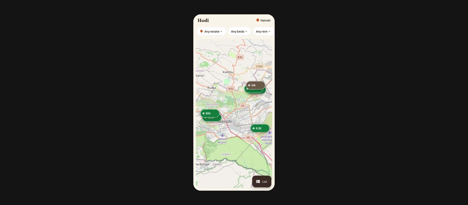 Hodi map screen